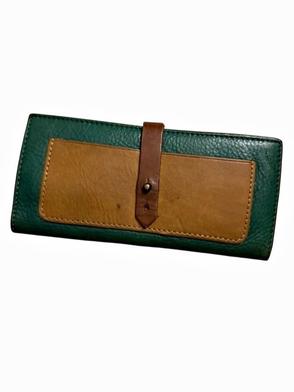 Madewell 1937 Vegan Leather-Style Wallet in Green & Brown